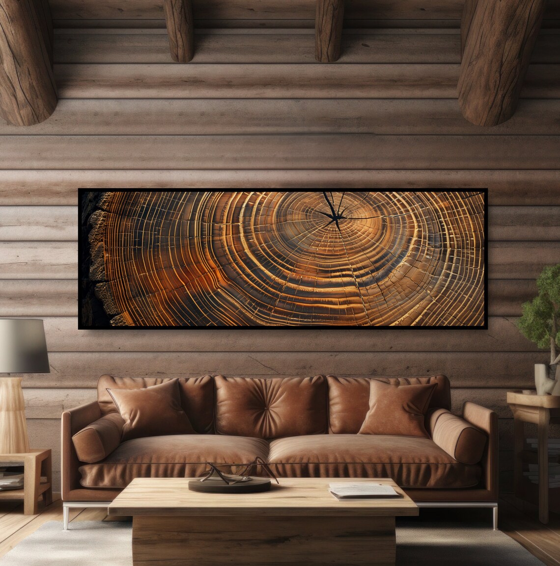 Cut Tree Trunk Rings Panoramic Wall Art Print, Cabin Decor - Image 5