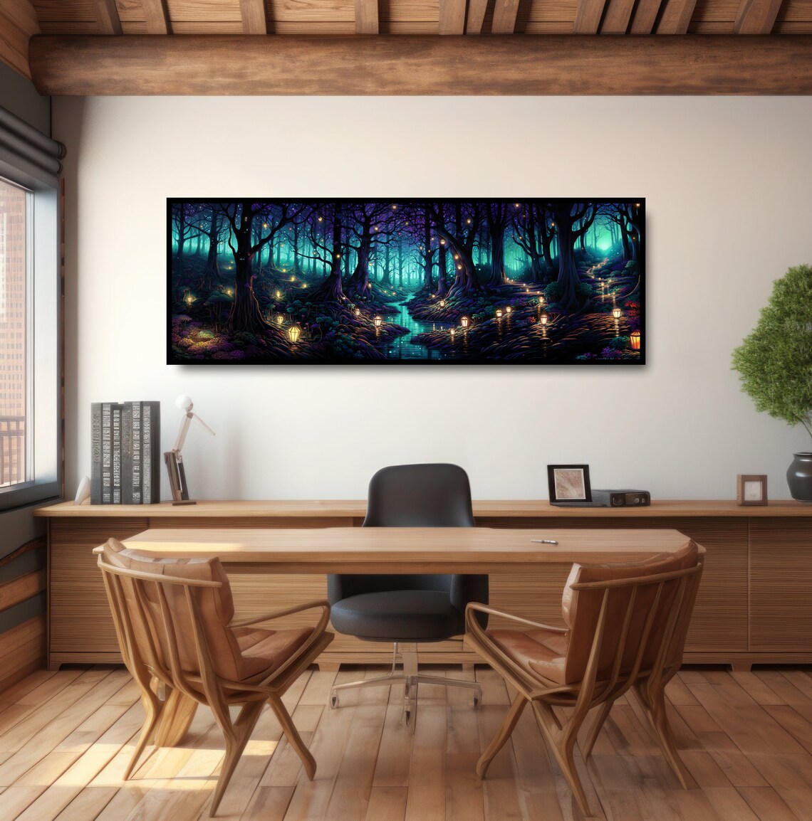 Enchanted Forest Fantasy Art Print, Glowing Lanterns - Image 2