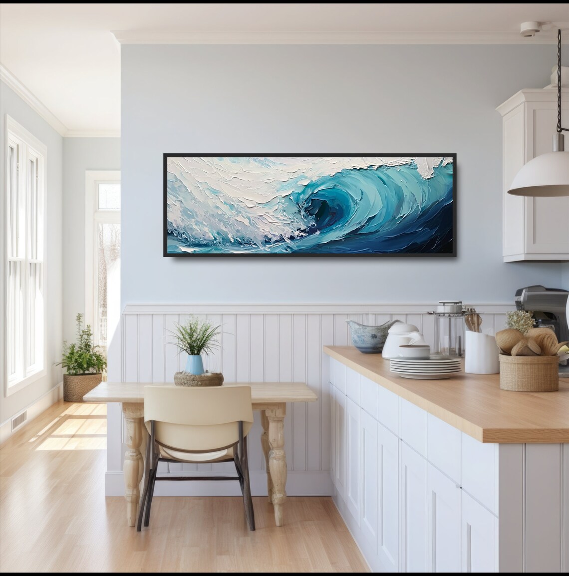 Blue Wave Curl Panoramic Beach House Art Print - Image 4