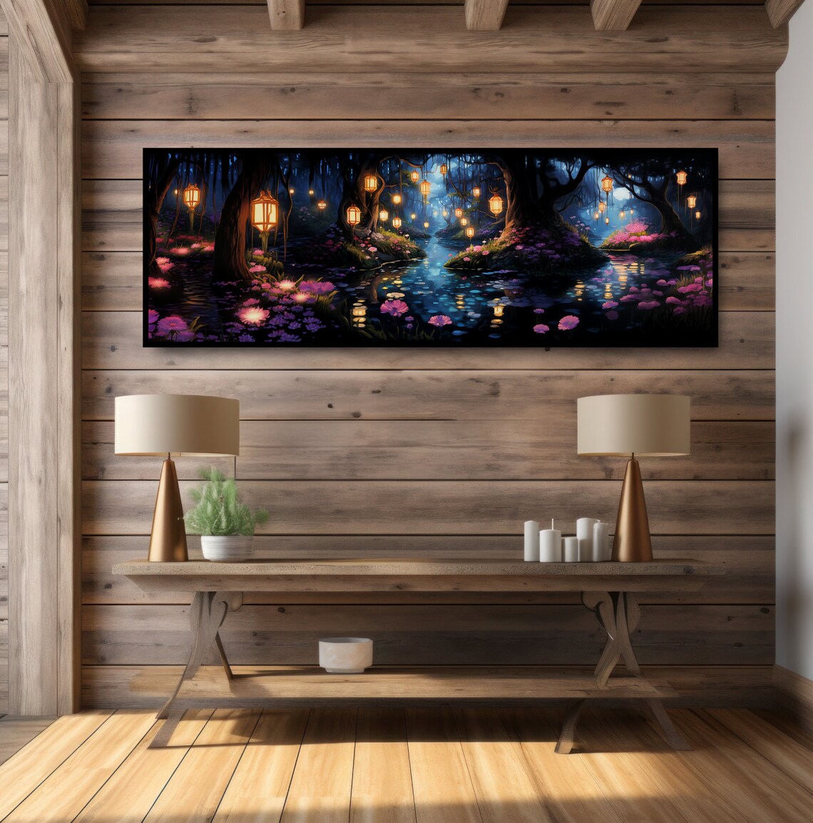 Enchanted Swamp Forest Fantasy, Lanterns Art Print - Image 2