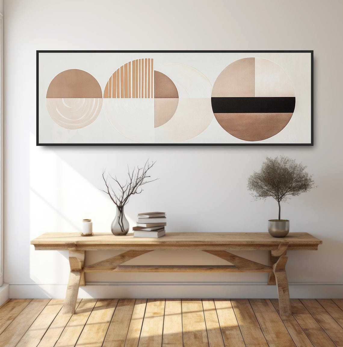 Neutral Geometric Boho Wall Art Abstract Panoramic Modern Minimalist Decor Cream Beige Tan Print Mid Century Contemporary Artwork - Image 2