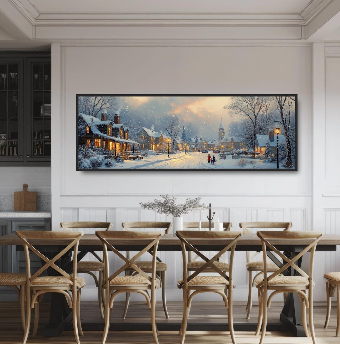 Nostalgic Snowy Christmas Village Night Panoramic Winter Town Poster - Image 3