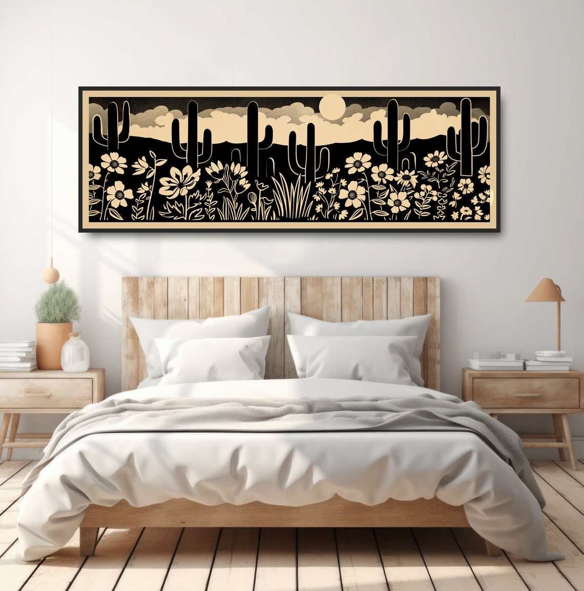 Desert Cactus Moon Silhouette Wildflower Minimalist Night Art Poster - Image 4