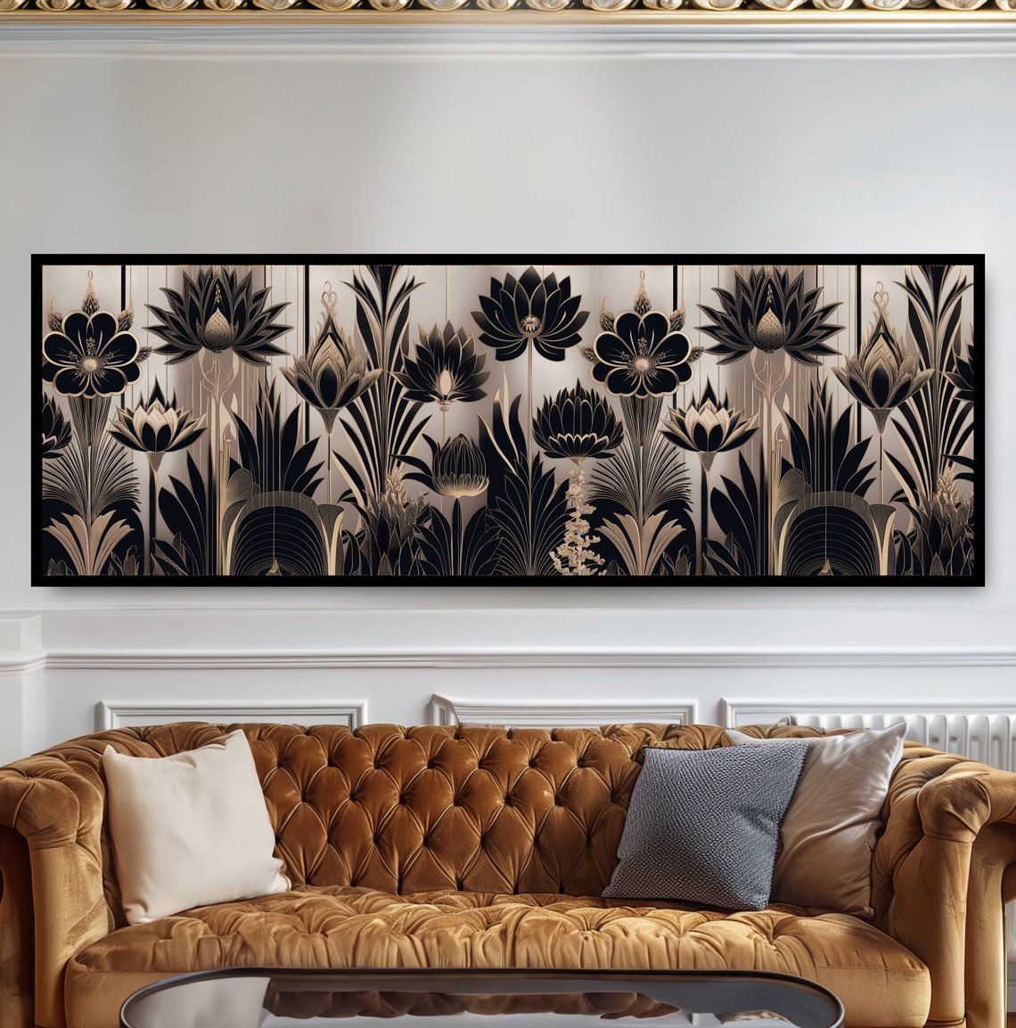 Art Deco Black Gold Floral Pattern Luxury Vintage Glam Wall Poster