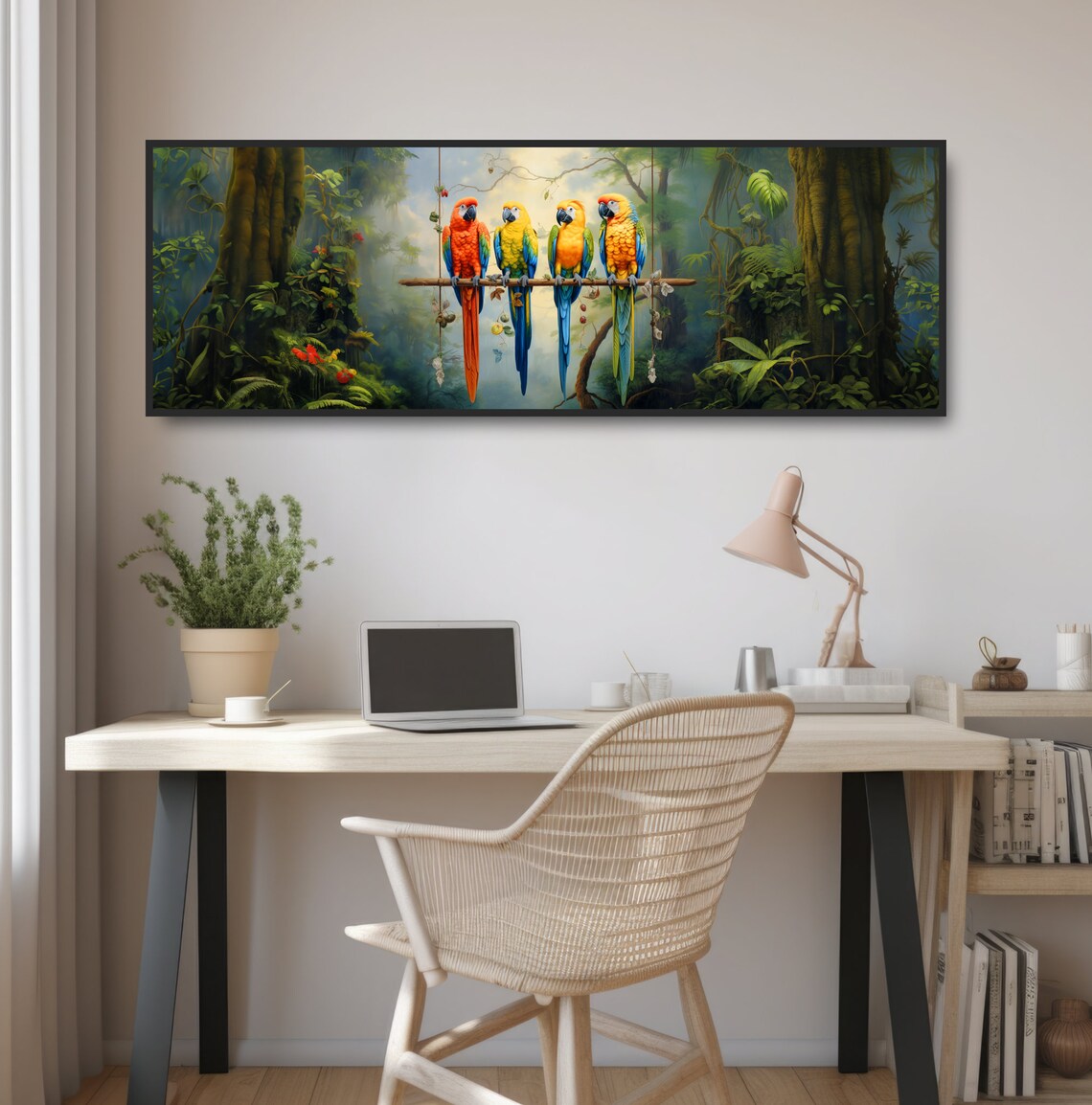 Four Colorful Macaw Parrots Jungle Perch Tropical Rainforest Poster - Image 2