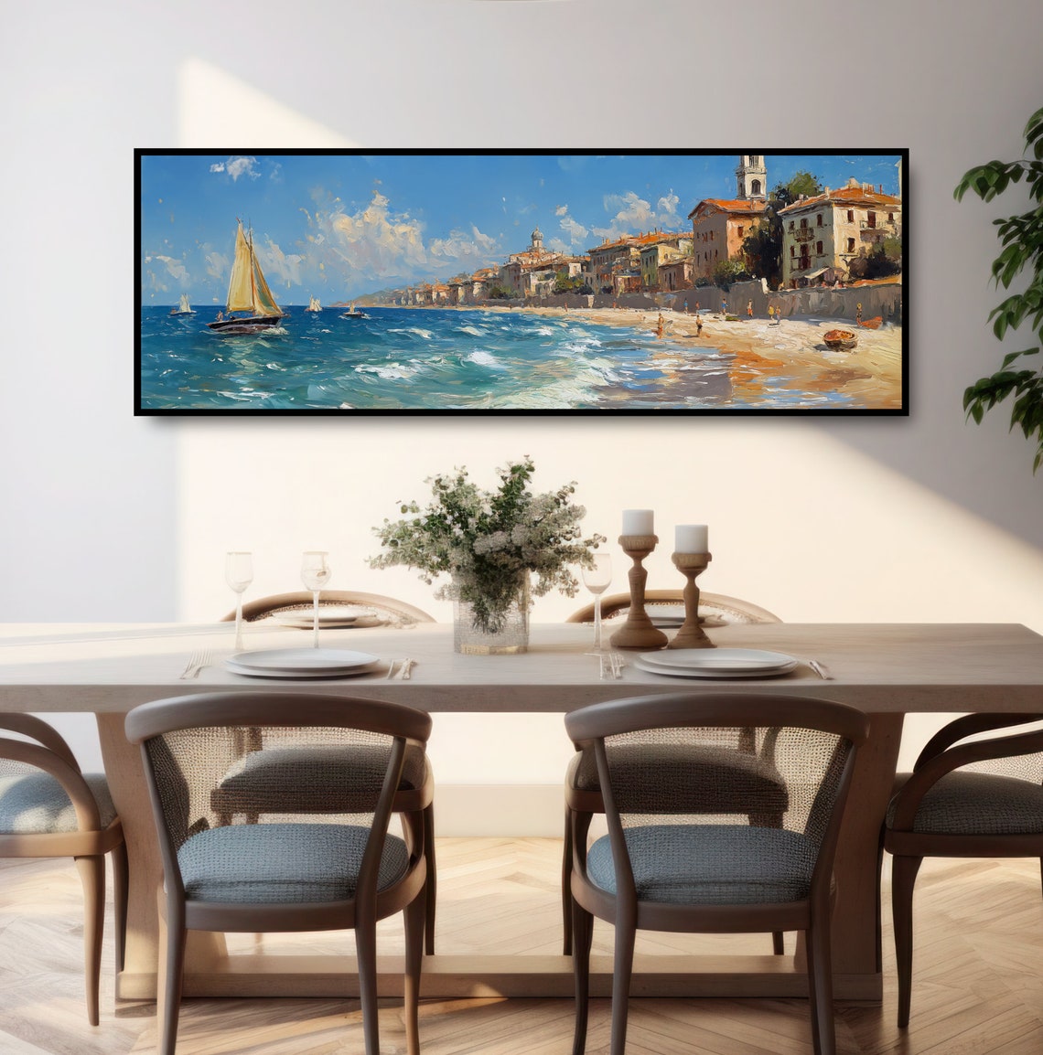 Mediterranean Seaside Village Sailboats Turquoise Beach Coast Poster - Image 3
