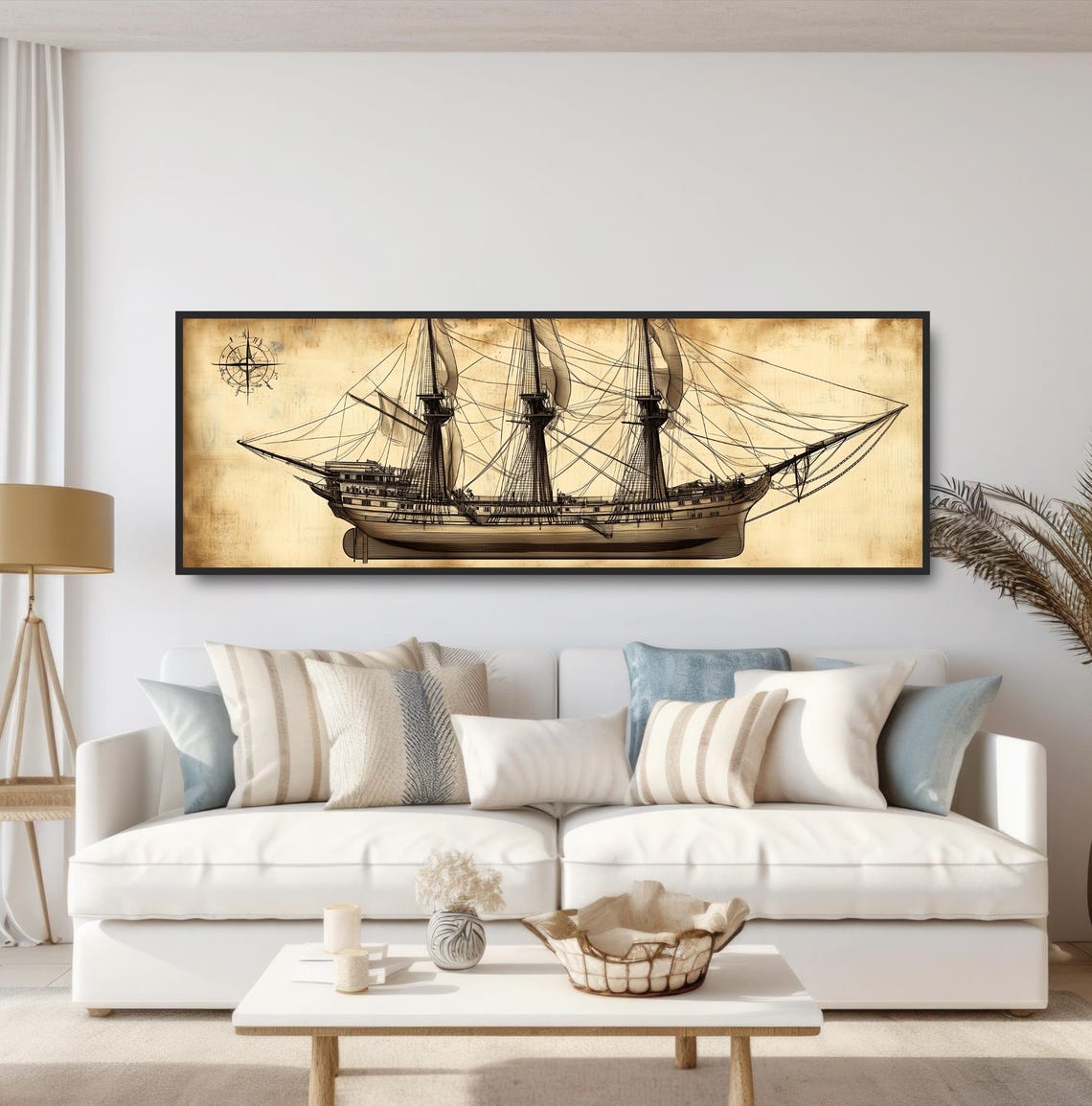 Antique Sailing Ship Drawing Sepia Nautical Maritime History Print - Image 5