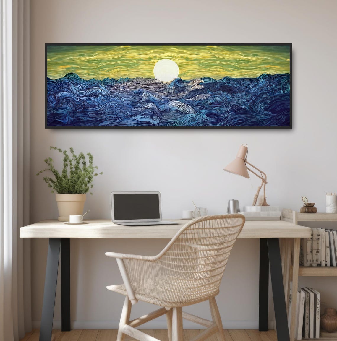 Full Moon Ocean Waves Dark Blue Swirling Sea Japanese Wall Poster - Image 2