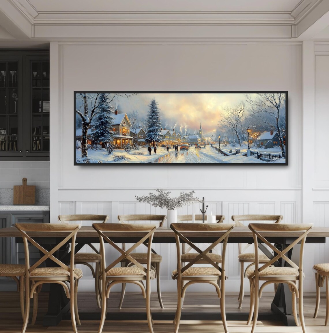 Vintage Winter Town Snowy Street Glowing Shops Dusk Travel Poster - Image 3