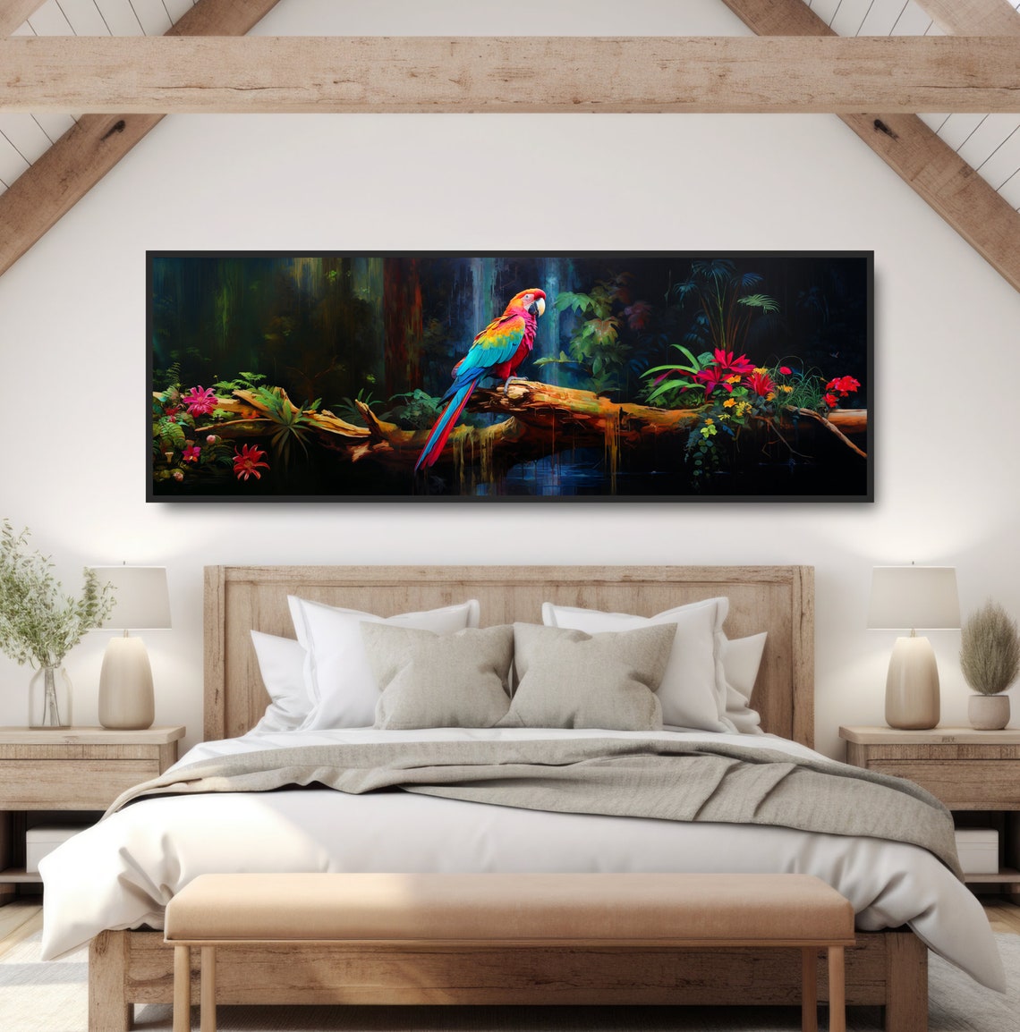 Scarlet Macaw Parrot Tropical Jungle Panoramic Vibrant Bird Wall Art - Image 4