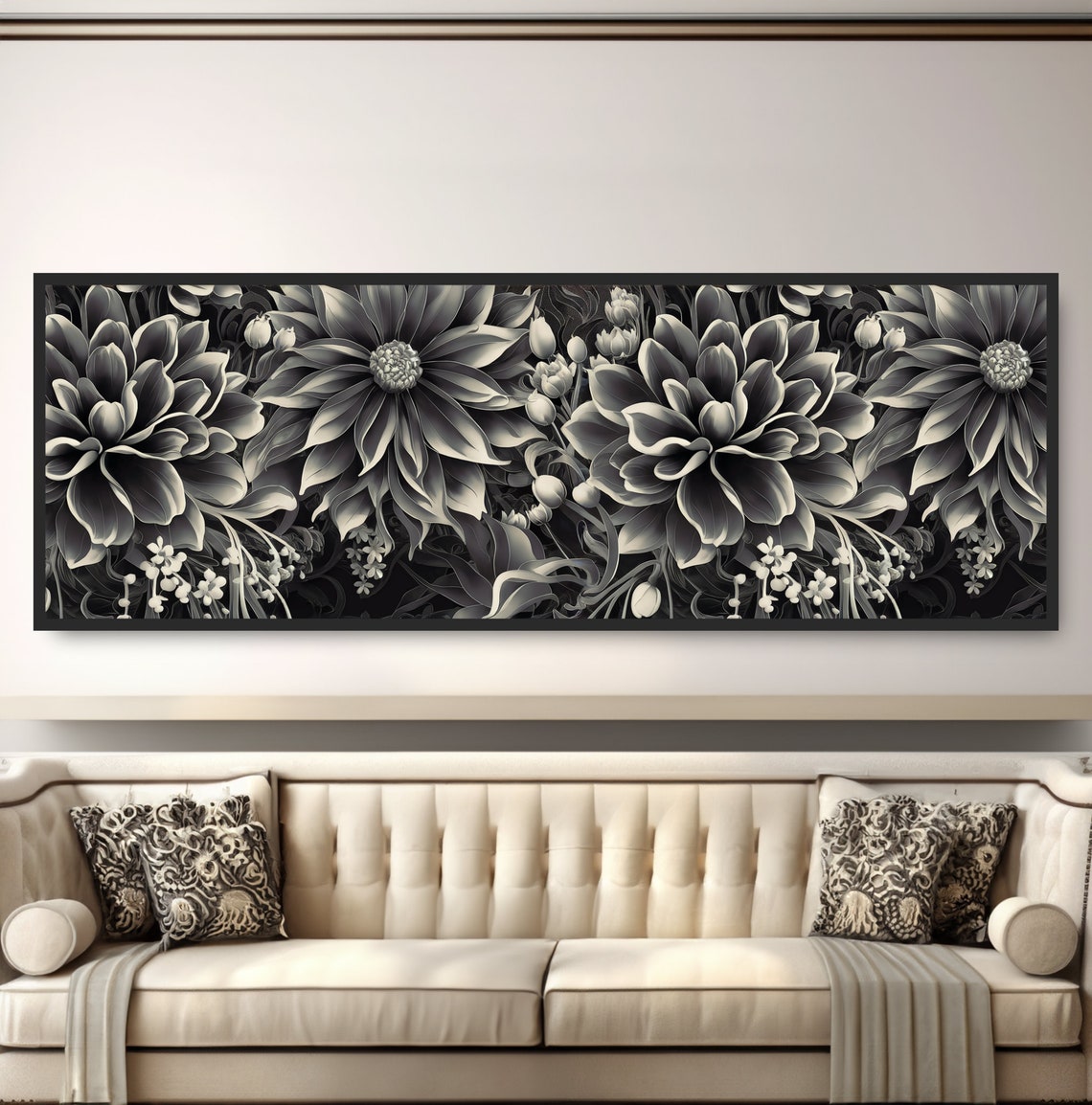 Monochrome Floral Still Life Black White Dahlia Elegant Art Poster