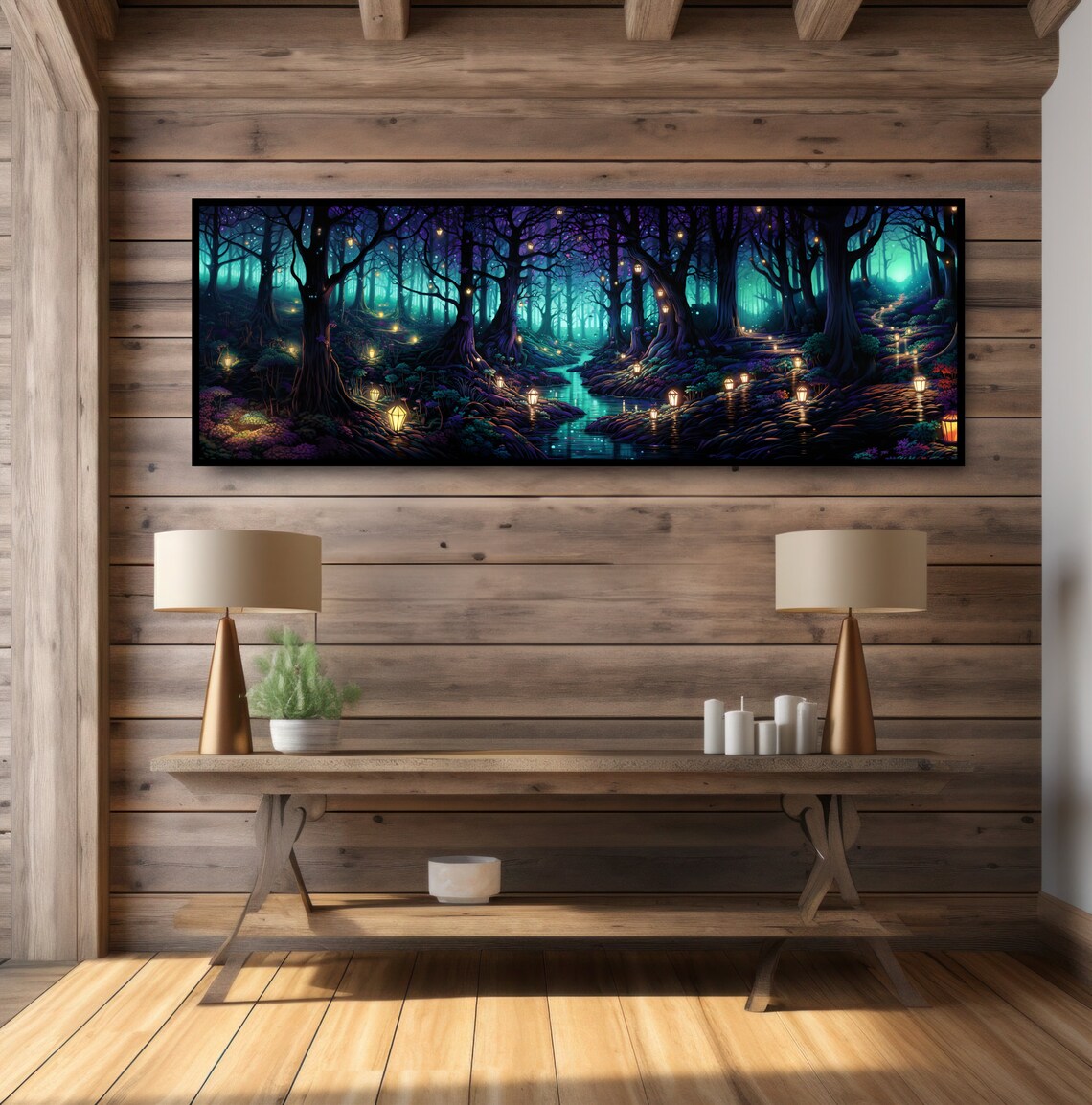 Enchanted Forest Fantasy Art Print, Glowing Lanterns - Image 3