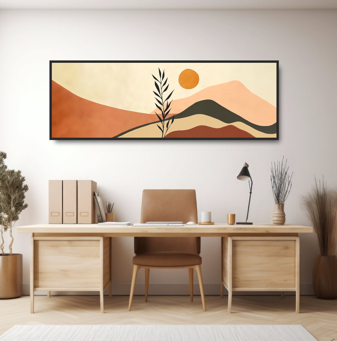 Geometric Sun Landscape, Mid-Century Boho Art Print - Image 2