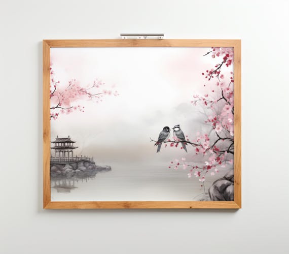 Japanese Birds On Branch Print Minimalist Zen Wall Art