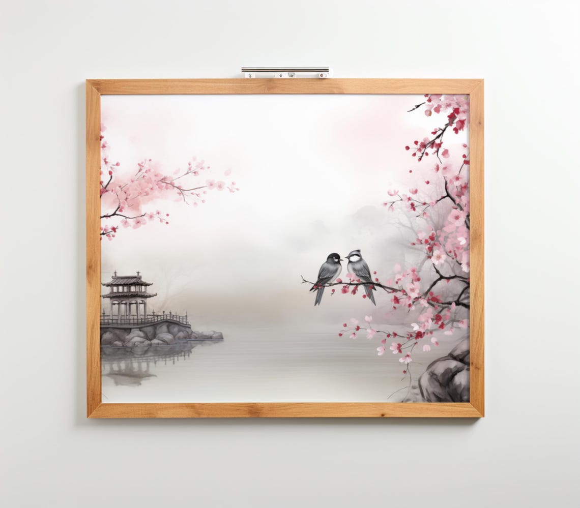 Japanese Birds On Branch Print Minimalist Zen Wall Art