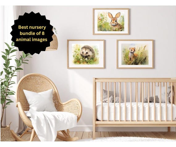 Watercolor Animal Prints Set Wildlife Nursery Decor