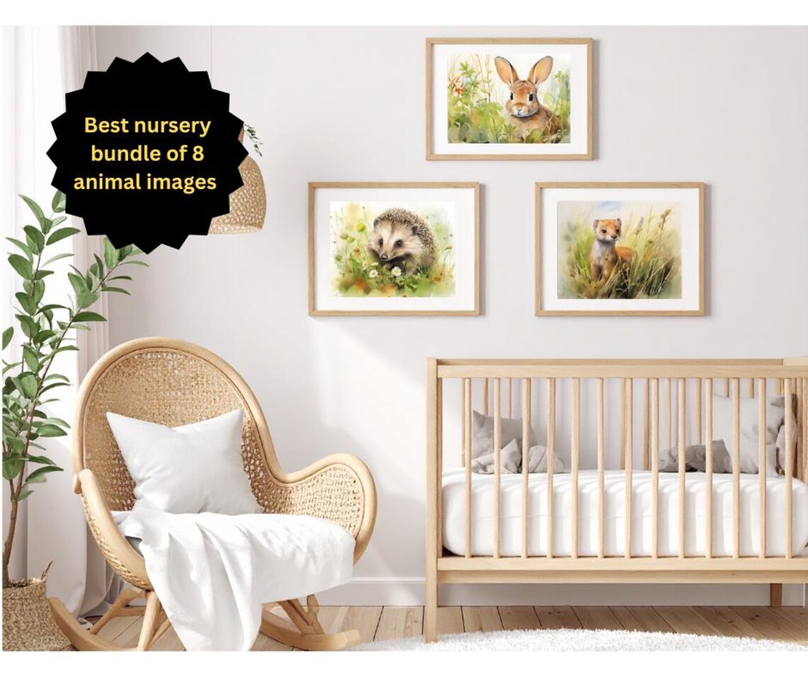 Watercolor Woodland Animals Nursery 8 Piece Animal Poster Set