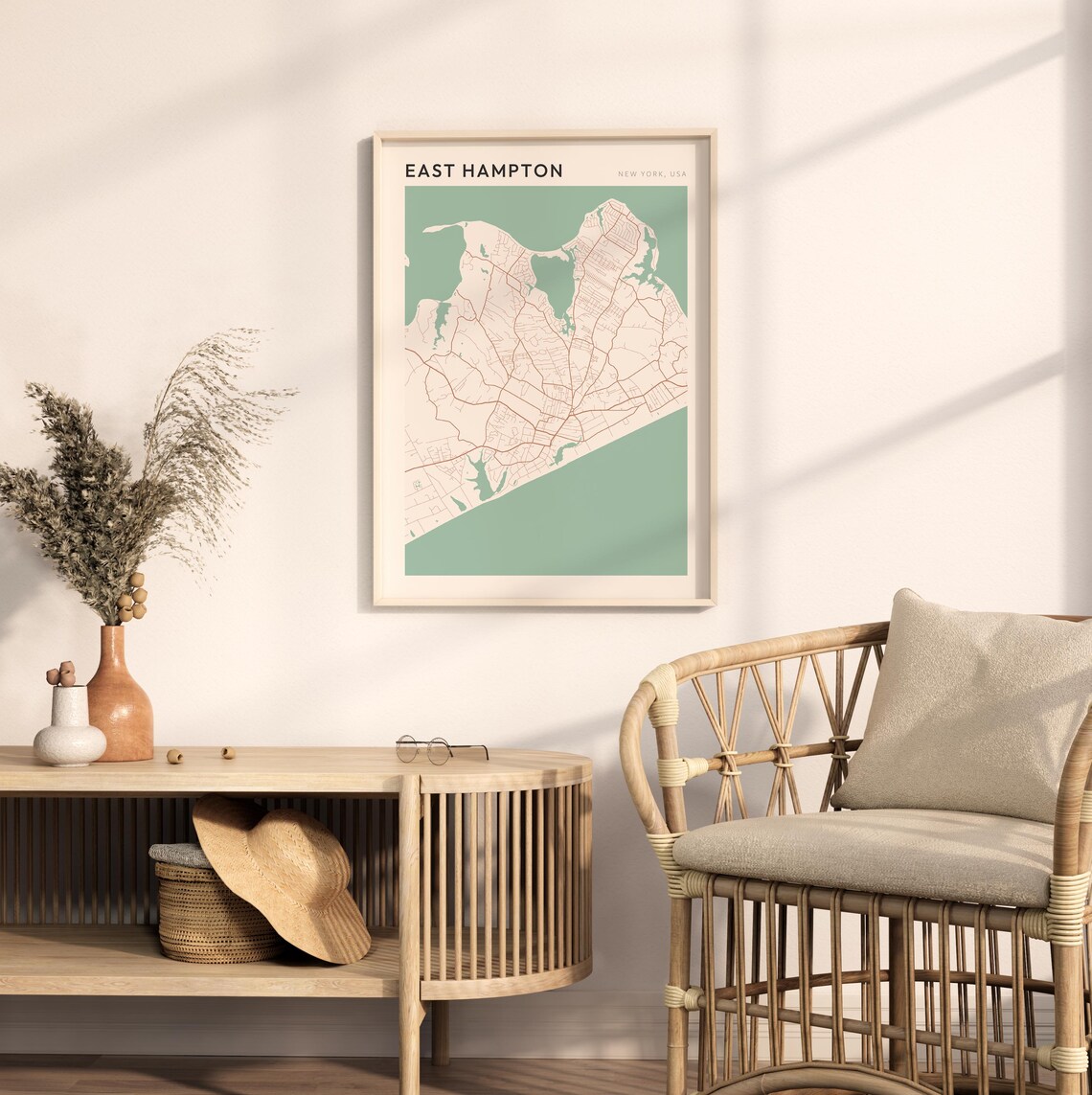 East Hampton New York USA Modern Beige Minimal City Street Map Poster - Image 2