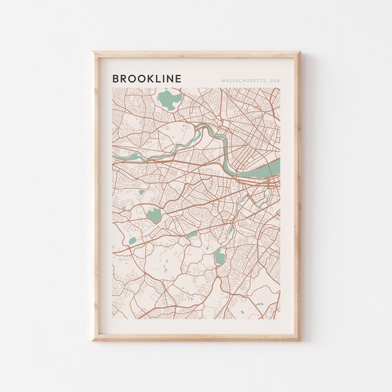 Brookline Massachusetts Minimalist Sage Green Modern City Map Poster