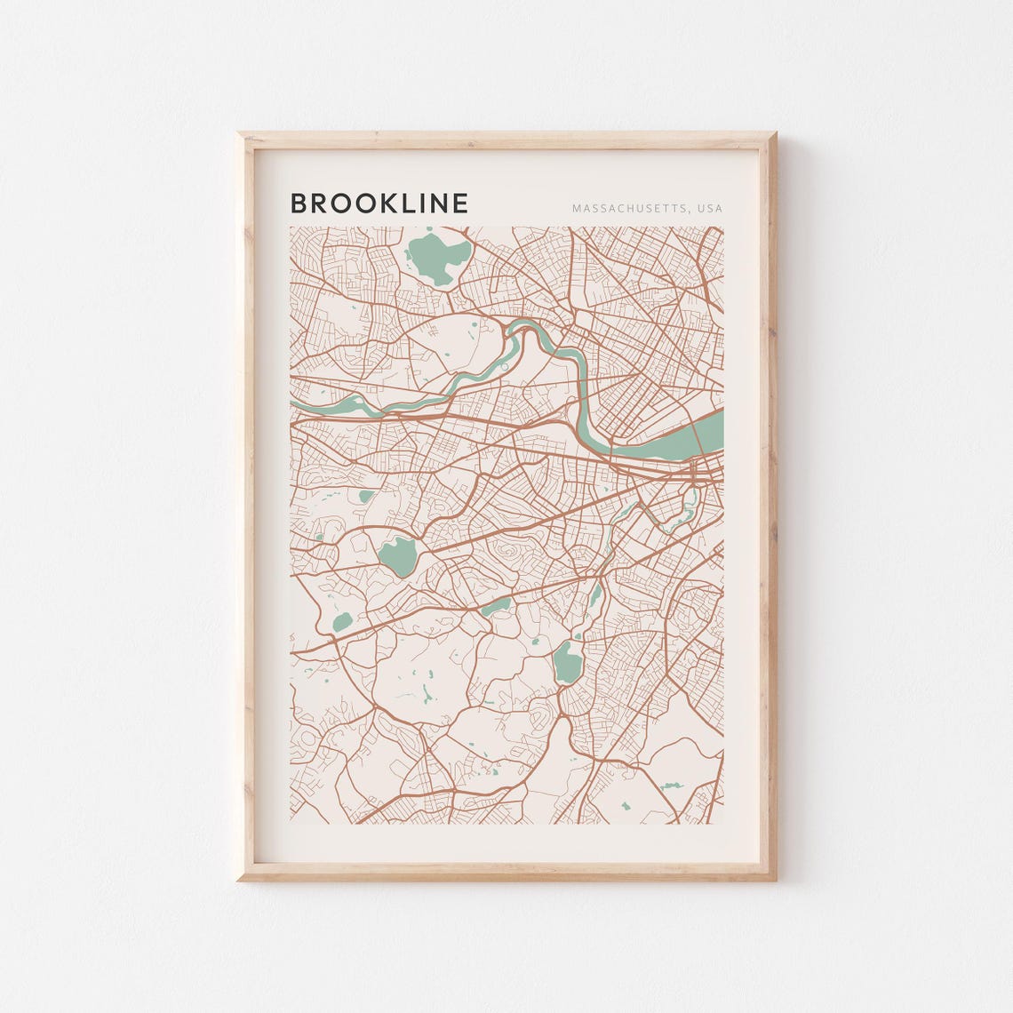 Brookline Massachusetts Minimalist Sage Green Modern City Map Poster