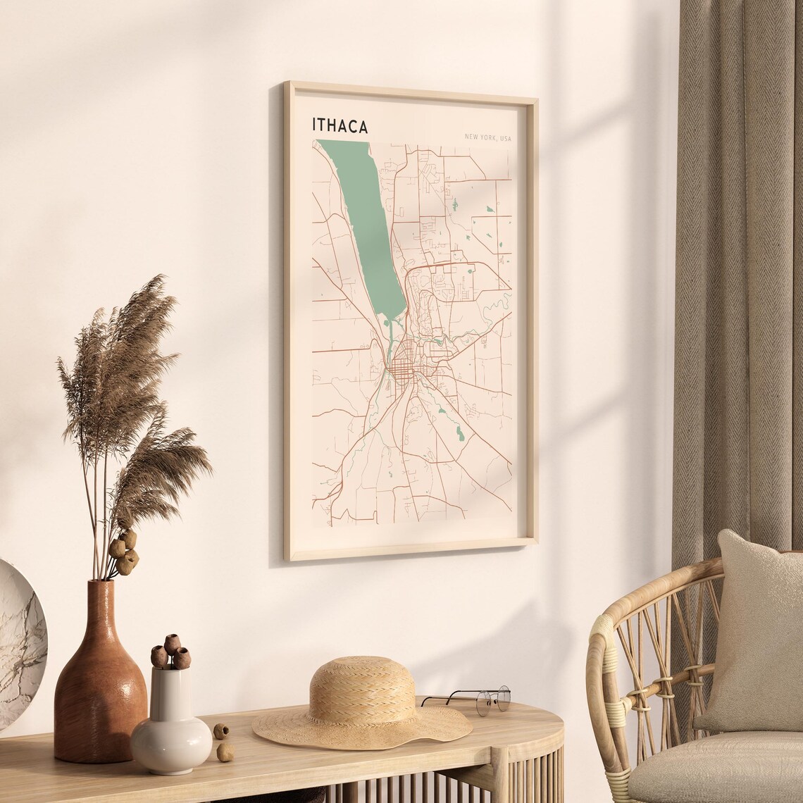 Ithaca New York USA Modern Beige Minimal City Street Map Poster - Image 3