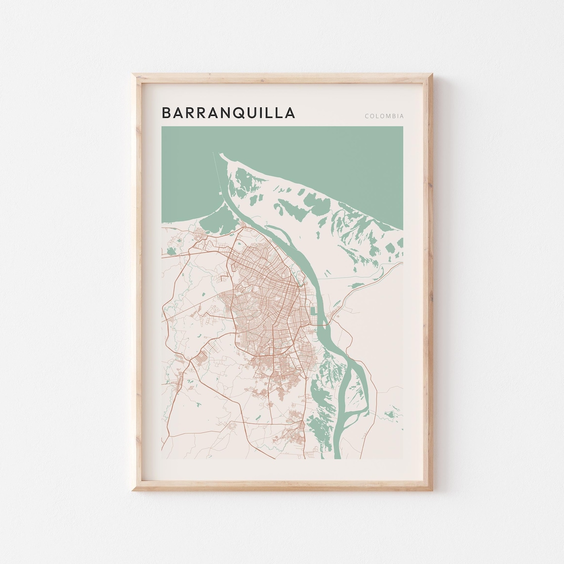 Barranquilla Colombia Blush City Street Map Modern Travel Poster