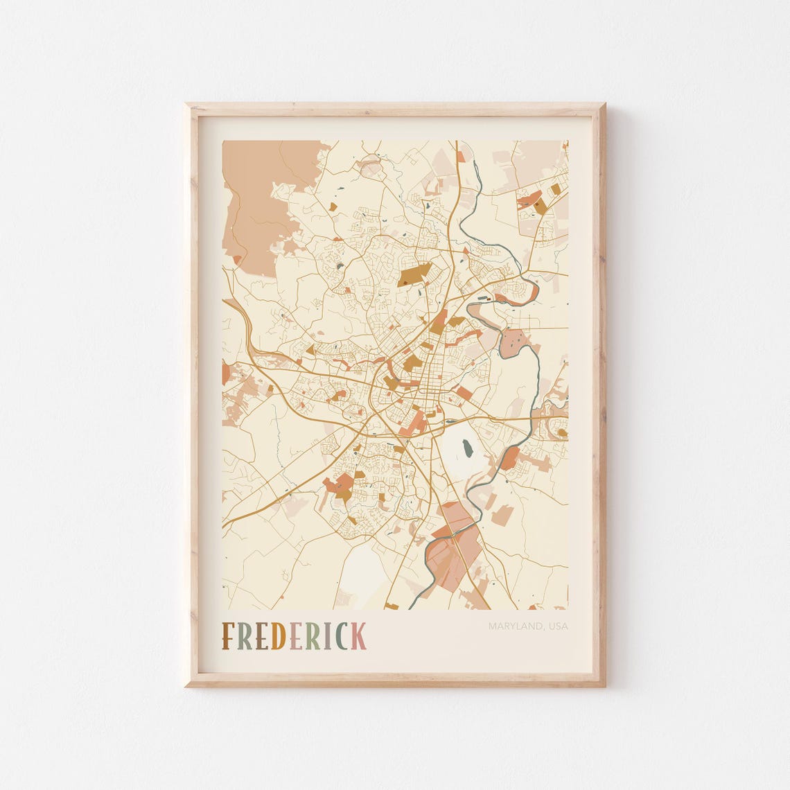 Frederick Maryland Modern Terracotta City Street Map Art Poster
