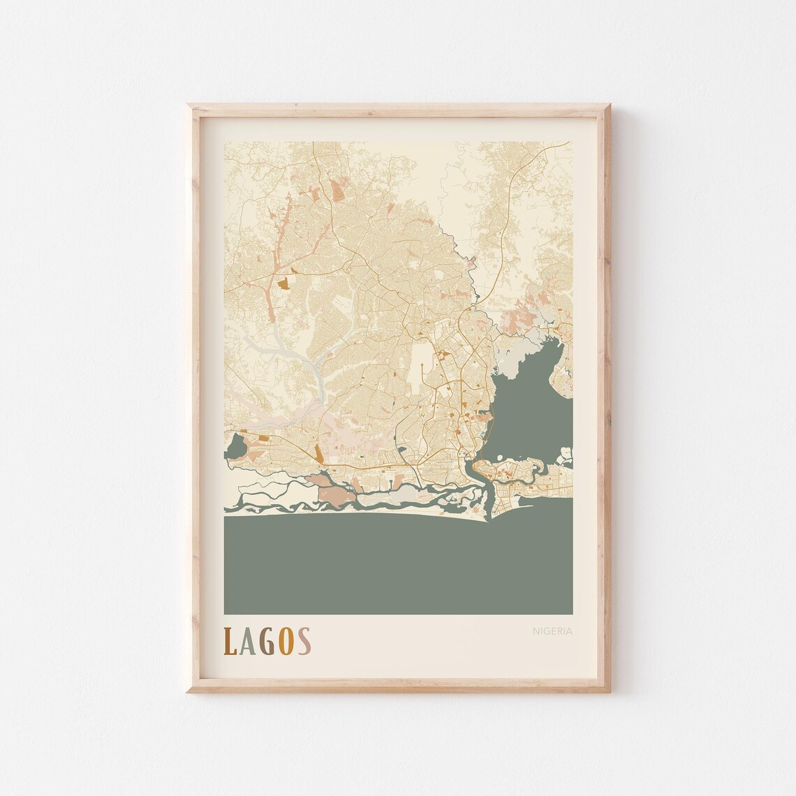 Lagos Map Poster Print Wall Art Nigeria Africa Travel Gift Boho Decor