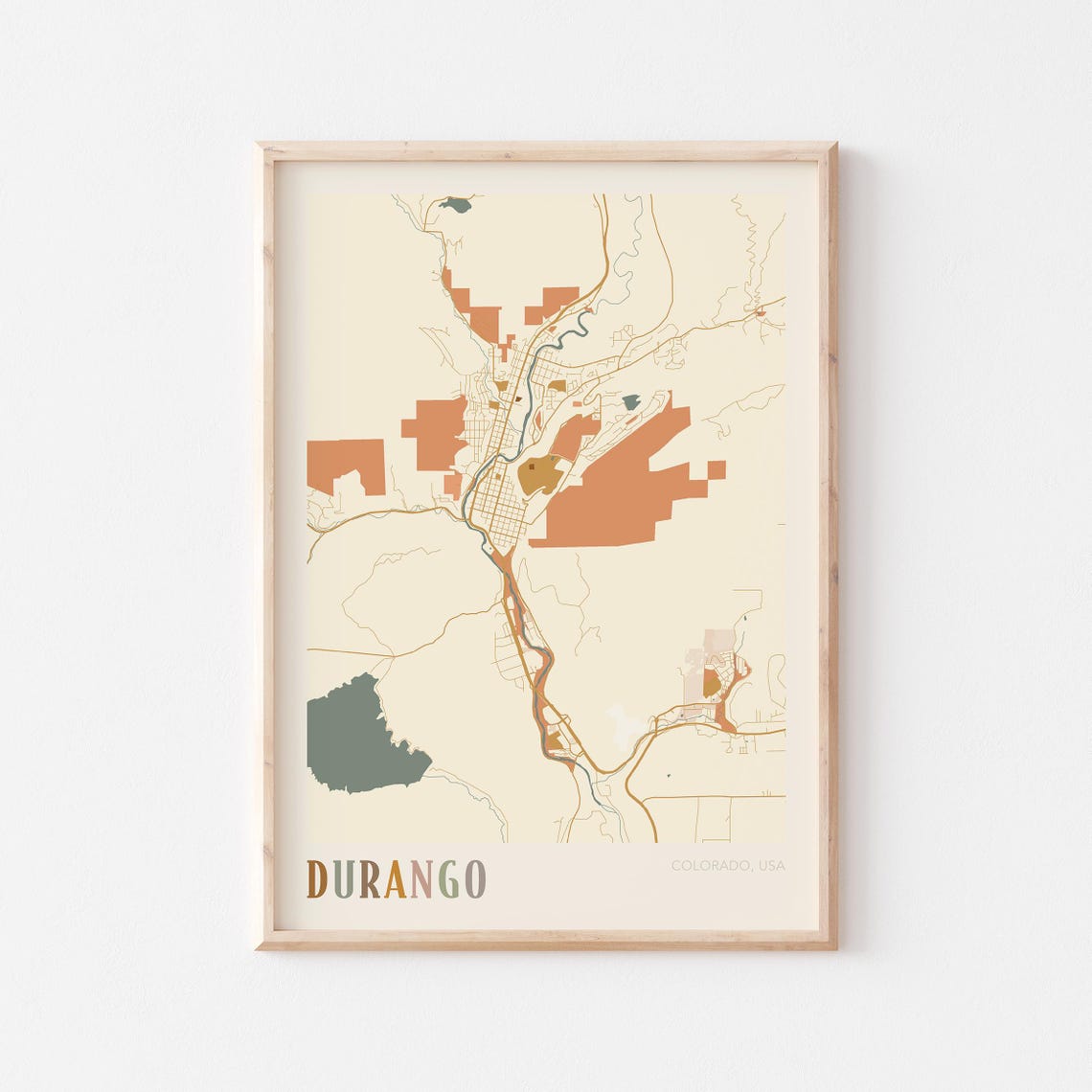Durango Colorado Modern Block Style City Map Wall Decor Poster
