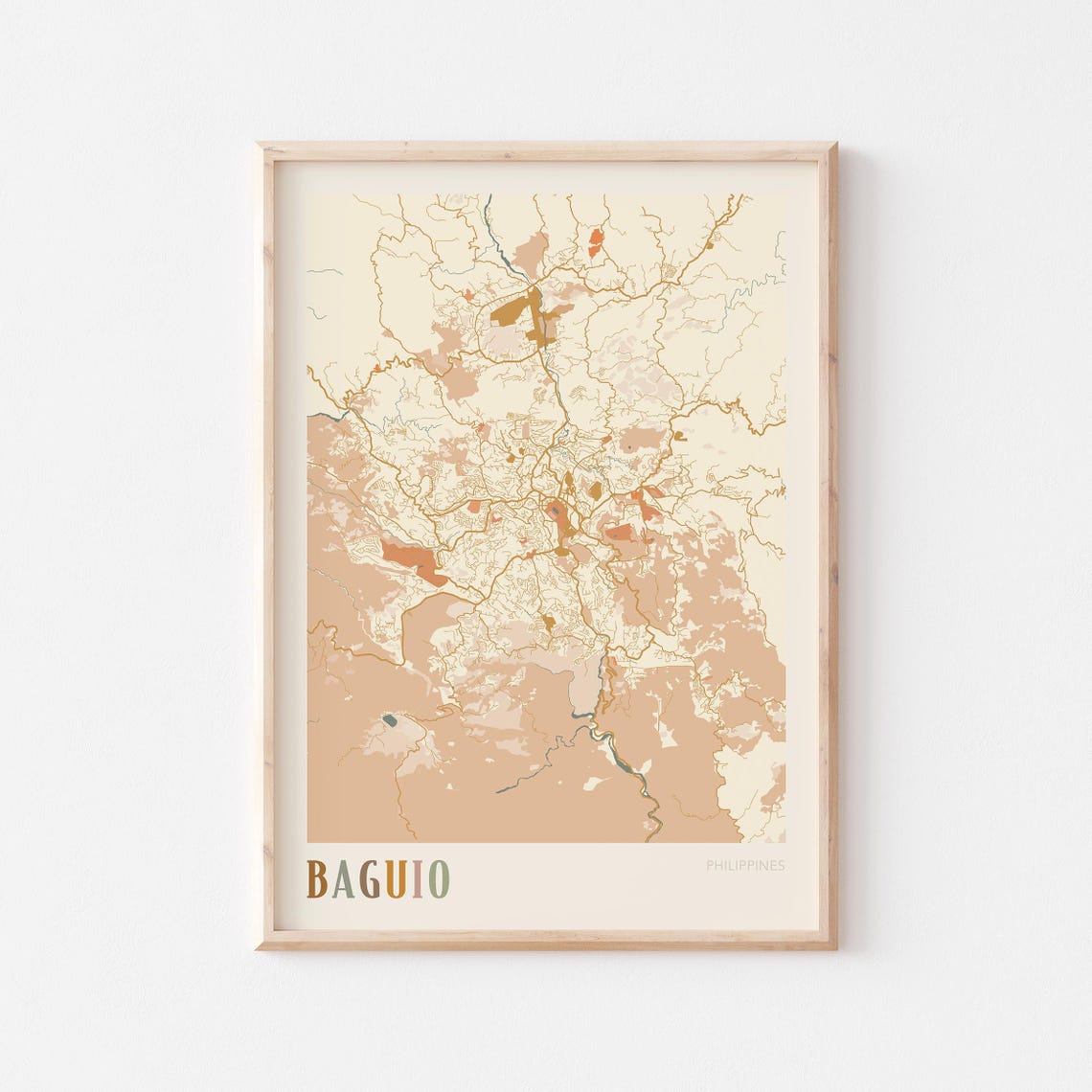 Baguio Philippines Minimal City Map Terracotta Tones Wall Poster