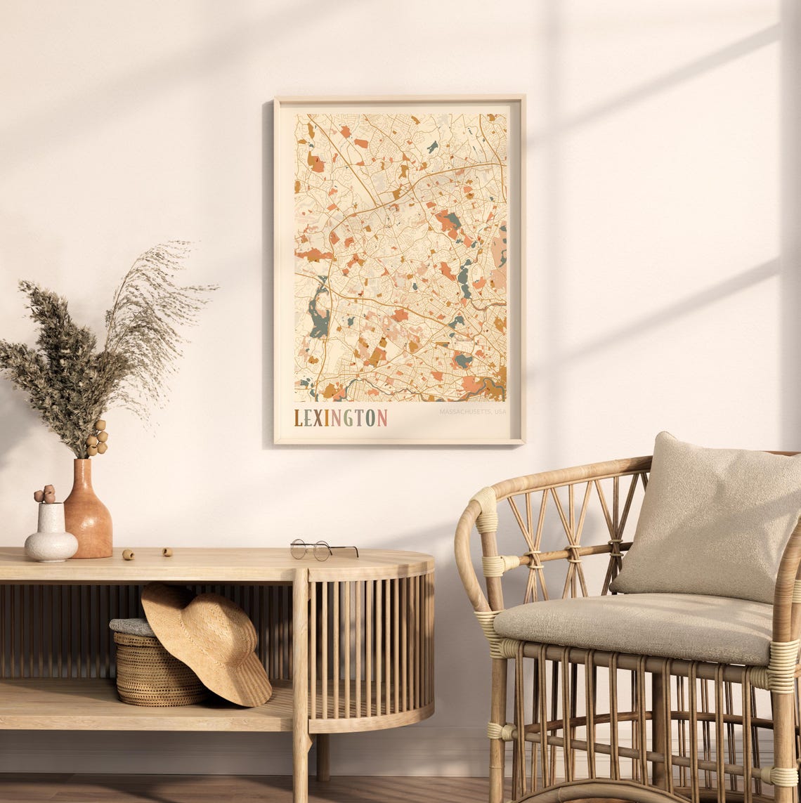 Lexington Massachusetts Boho Terracotta City Street Map Poster - Image 2