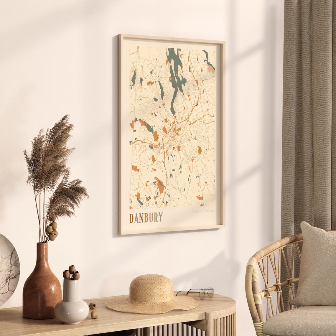 Danbury Connecticut Modern Block Style City Map Wall Decor Poster - Image 3