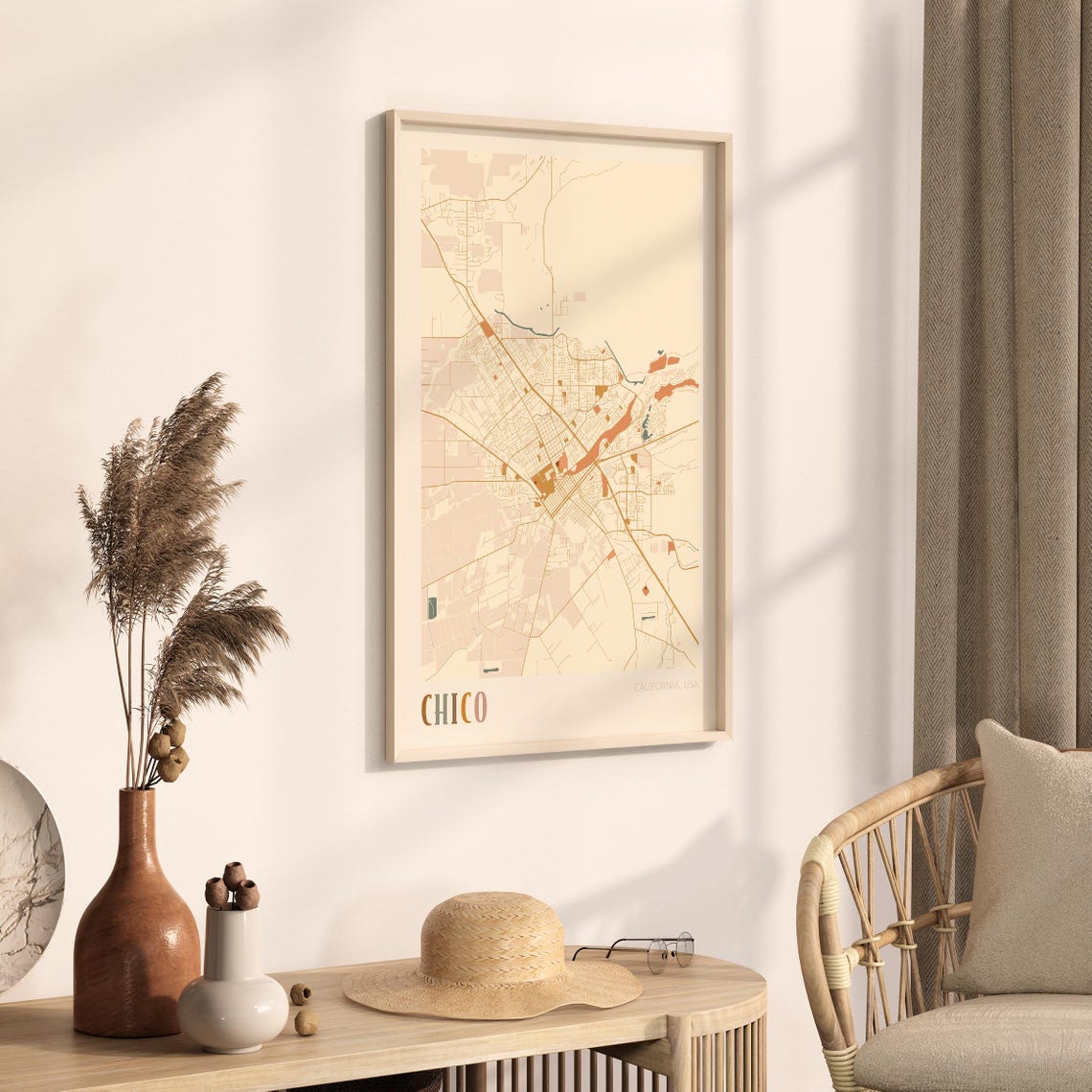 Chico California Stylized Vintage Street Map Modern City Art Poster - Image 3