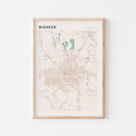Bishkek Map Poster Print Wall Art Kyrgyzstan Travel Gift Scandi
