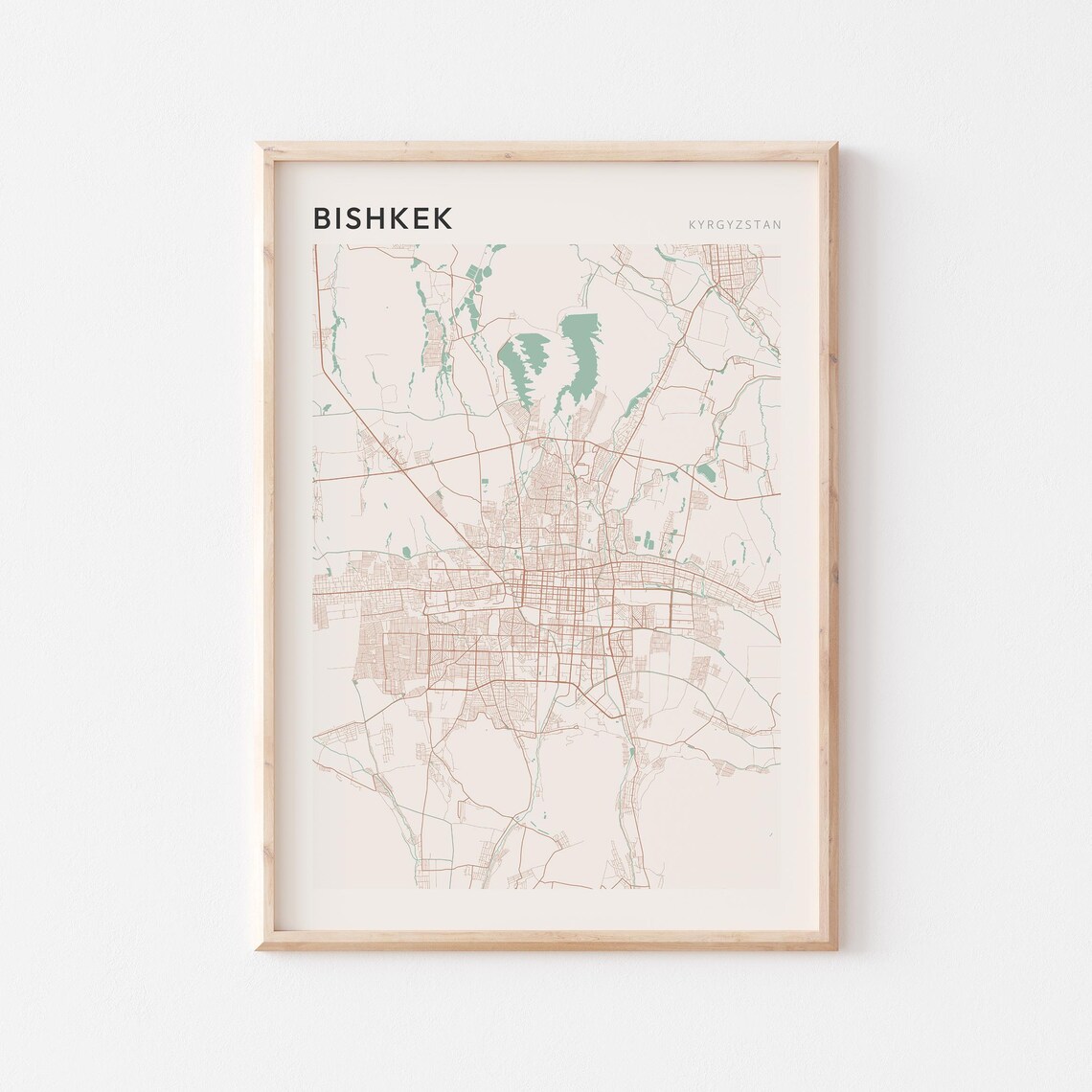 Bishkek Map Poster Print Wall Art Kyrgyzstan Travel Gift Scandi
