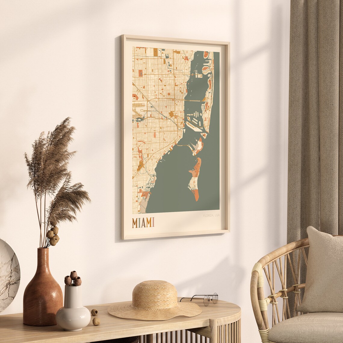 Miami City Map Boho Travel Poster Art Print - Image 3