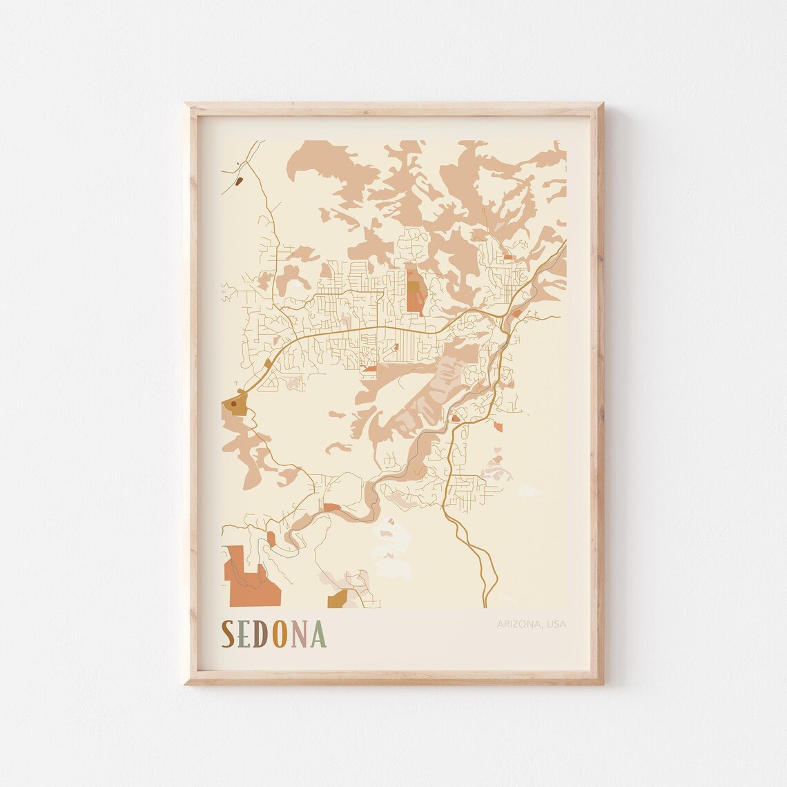 Sedona Arizona Stylized Vintage Street Map Modern City Art Poster