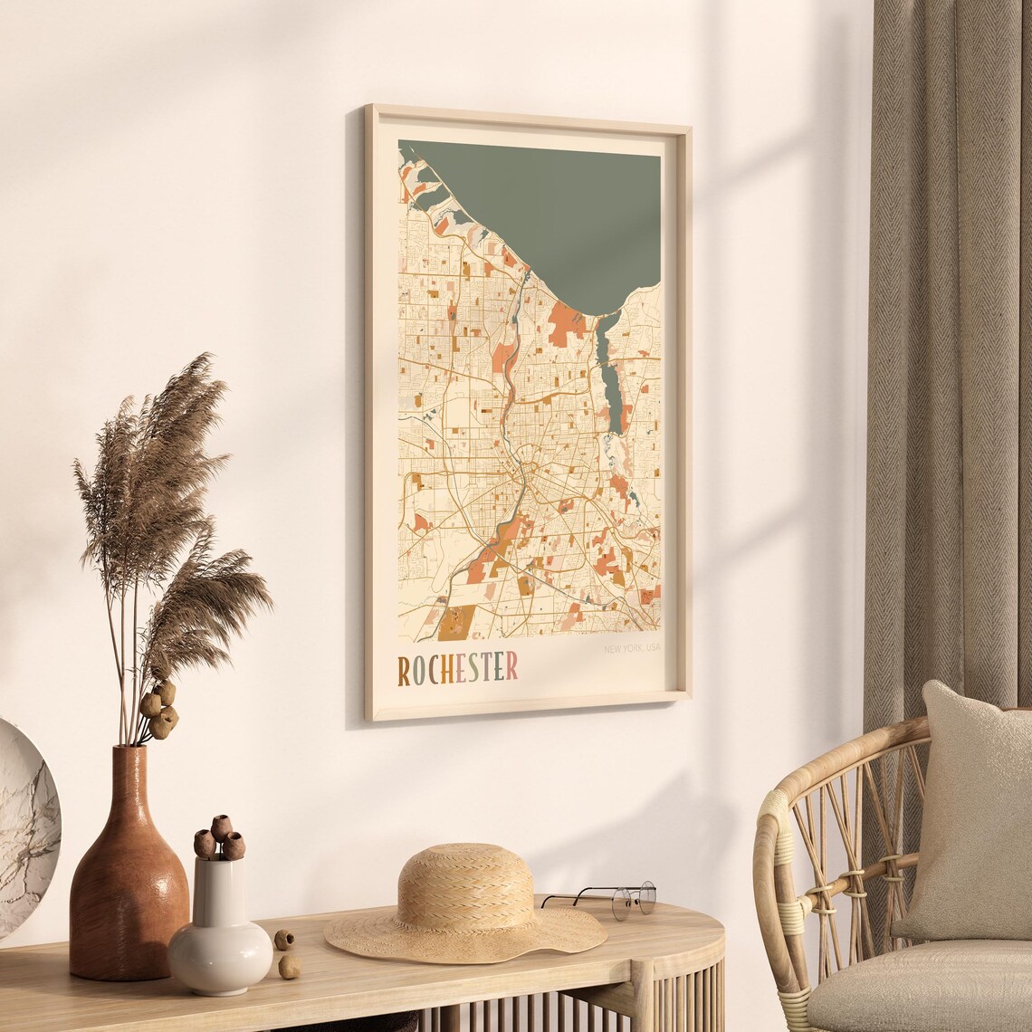 Rochester New York USA Warm Vintage Beige City Street Map Art Poster - Image 3