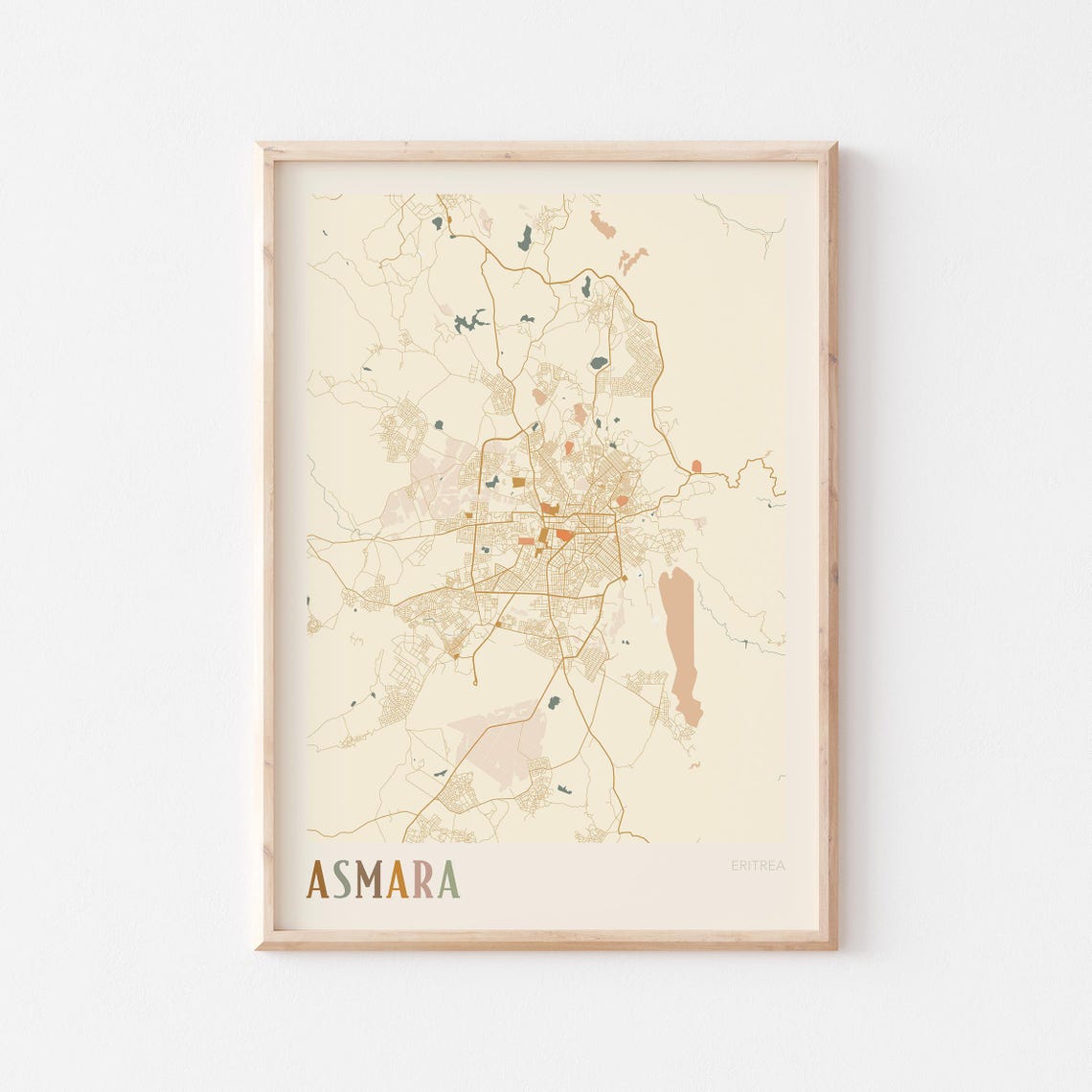 Asmara Eritrea Boho City Map Vintage Travel Keepsake Wall Poster