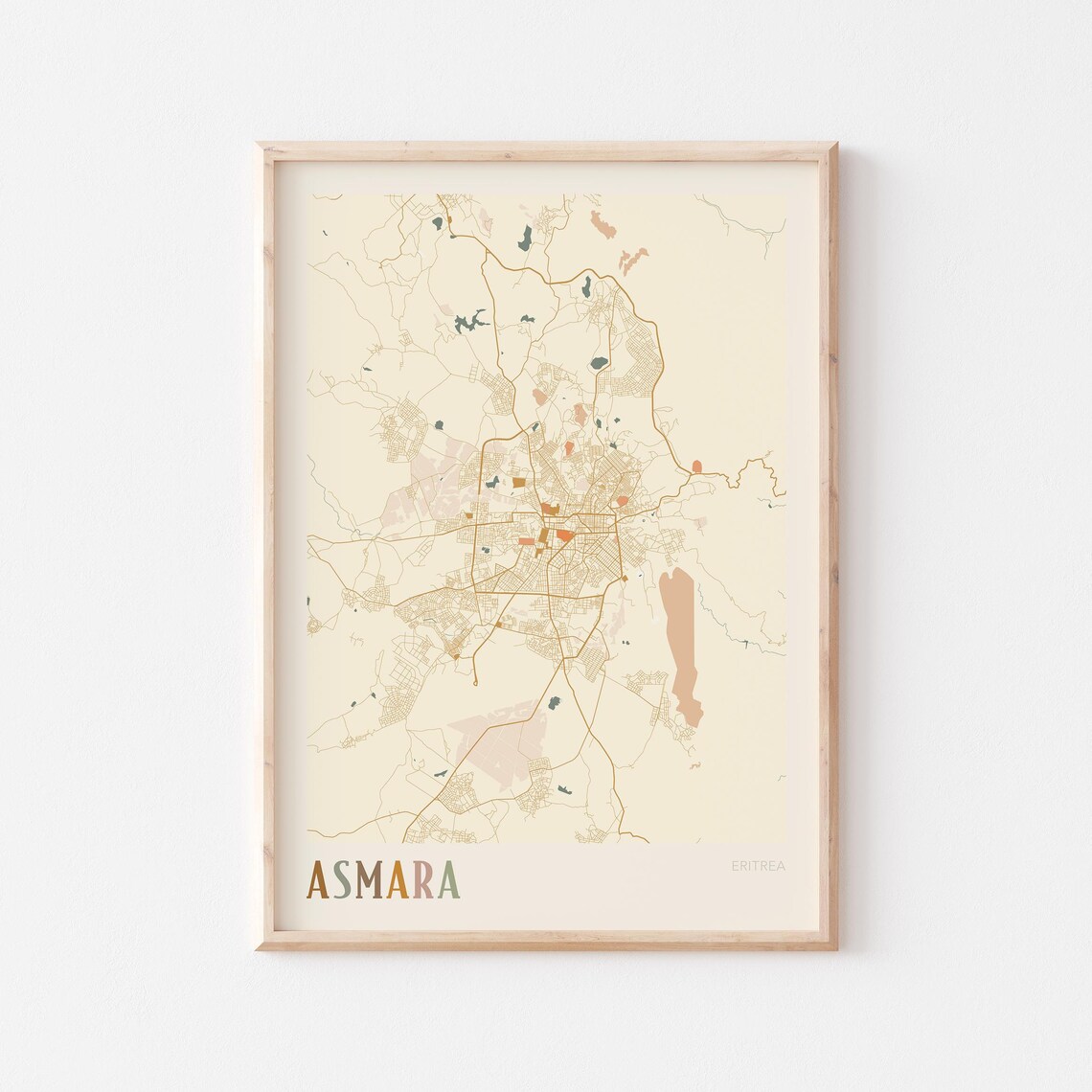 Asmara Map Poster Print Wall Art Eritrea Travel Gift Boho Decor