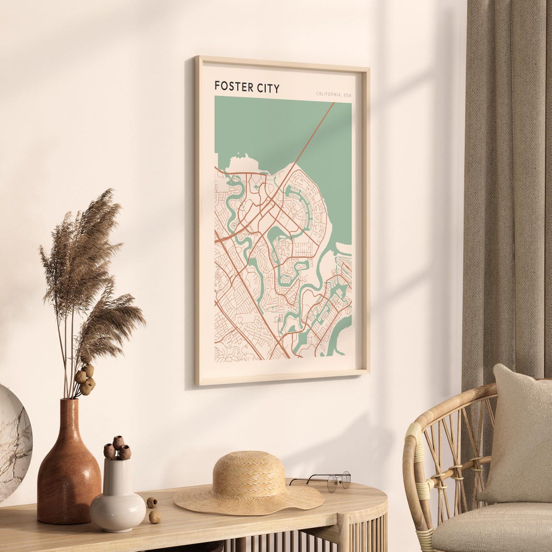 Foster City Map Poster Foster City Print Foster City Poster Foster City Wall Art California Travel Gift Farmhouse Wall Decor - Image 3