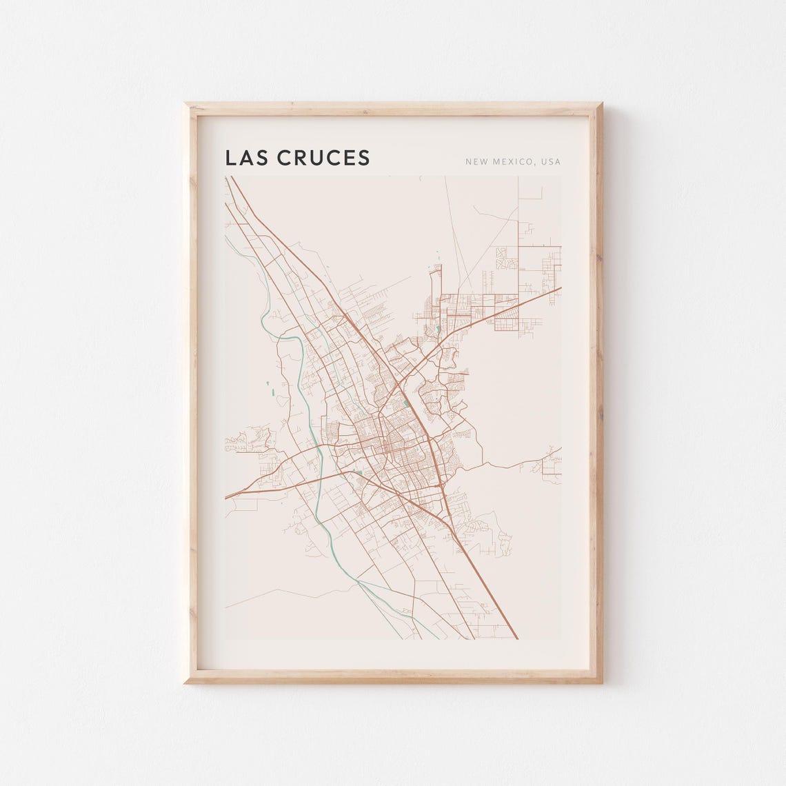 Las Cruces New Mexico USA Modern Beige Minimal City Street Map Poster