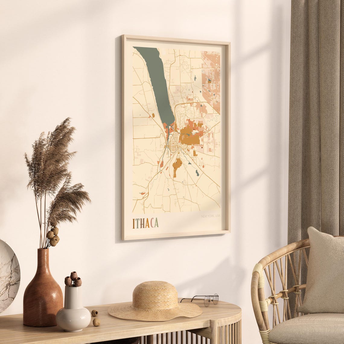 Ithaca New York Vintage Boho Style City Street Map Art Poster - Image 3
