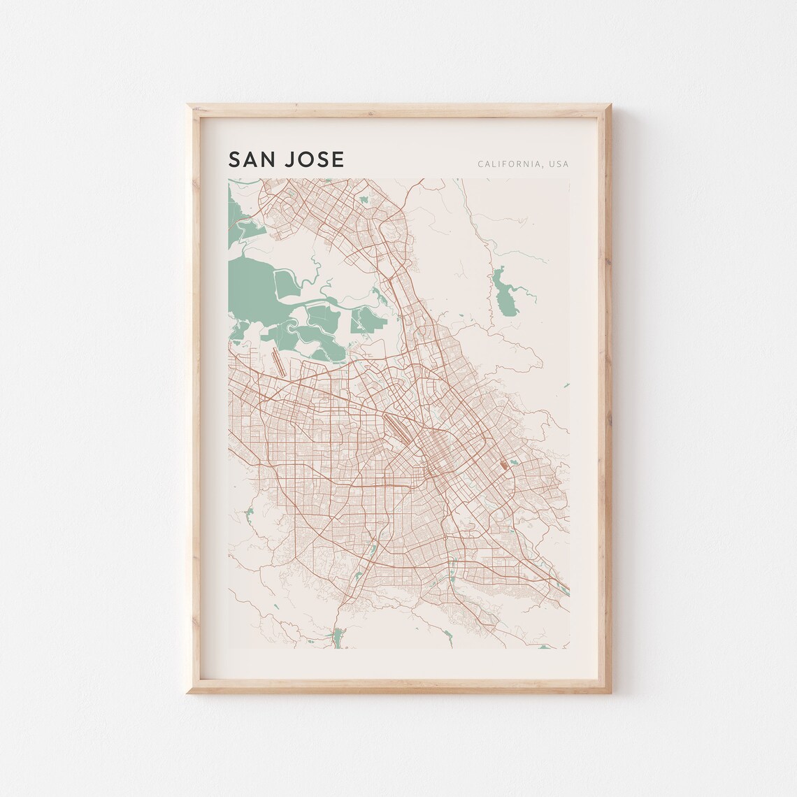 San Jose California Minimalist City Street Map Travel Poster