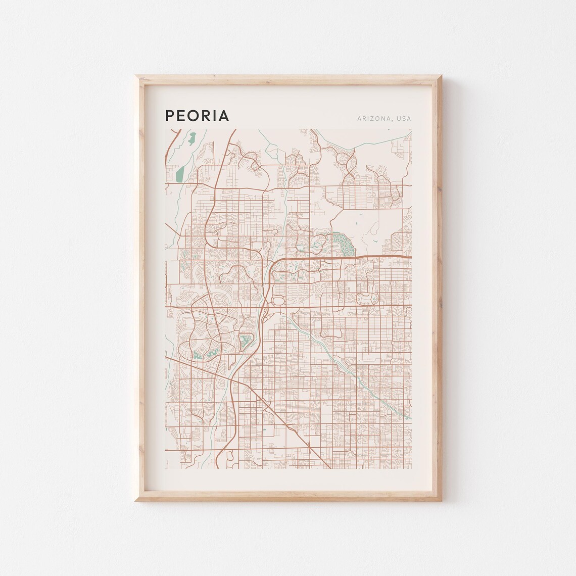 Peoria Arizona Modern Farmhouse City Map Poster Gift for Housewarming