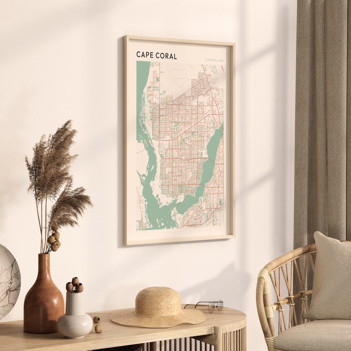Cape Coral Florida Map Poster Copper Line Street Map Coastal Decor - Image 3