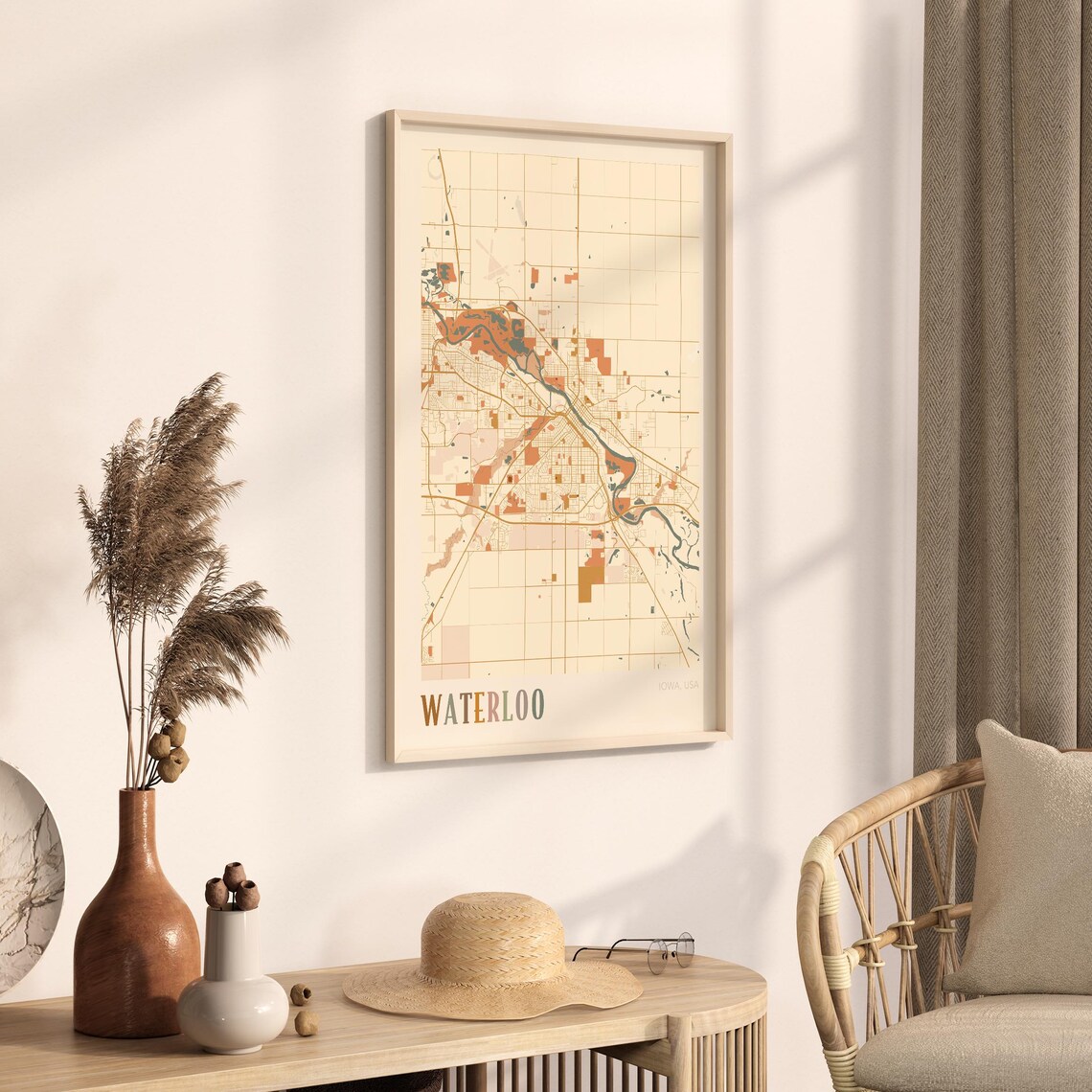 Waterloo Iowa City Map Poster Earth Tone Boho Minimalist Map Wall Decor Gift - Image 3