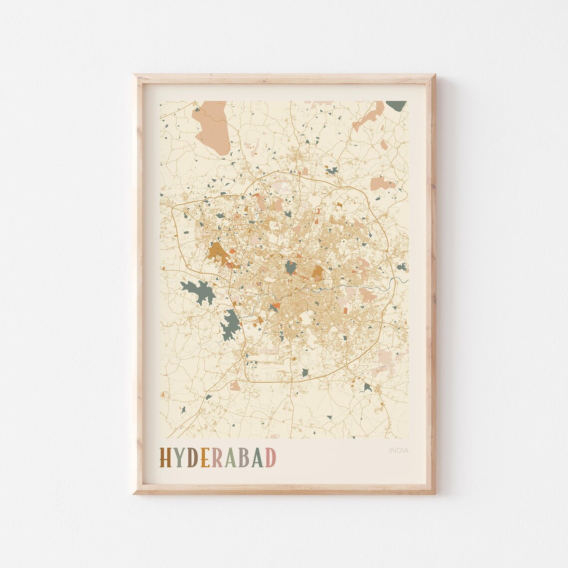 Hyderabad Map Poster Print Wall Art India Travel Gift Boho