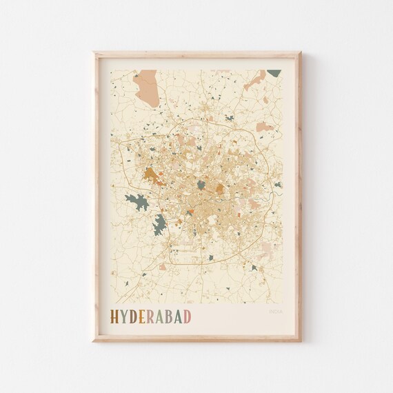 Hyderabad Map Poster Print Wall Art India Travel Gift Boho