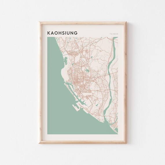 Kaohsiung Map Poster Print Wall Art Taiwan Travel Gift Minimalist